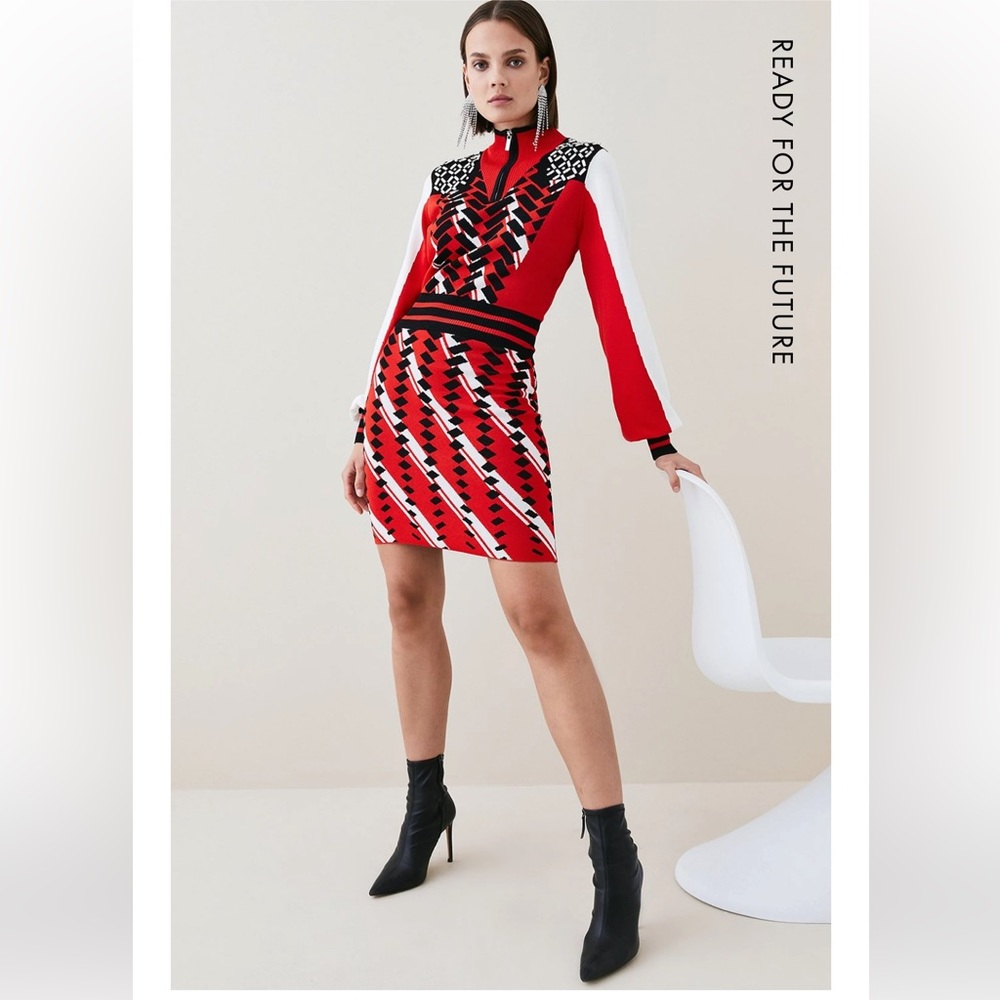 NEW NWT Karen Millen Embellished Sporty Jacquard Knit Mini Dress XS